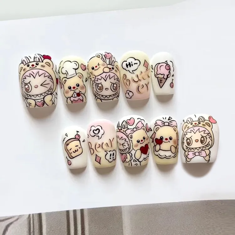 拉布布labubu 短款穿戴甲新品可爱卡通穿戴式假指甲 30片指甲贴片