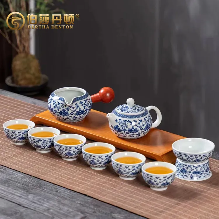 BERTHA DENTON/伯莎丹顿满彩仿古青花瓷大茶杯功夫茶具套装礼瓷