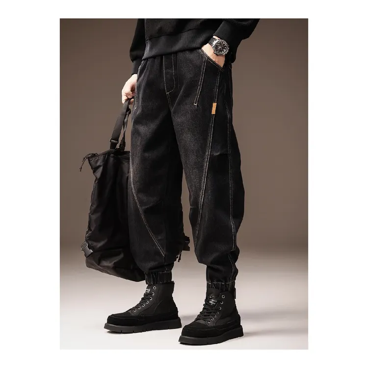 MR.MUDI/穆迪先生高端美式复古工装牛仔裤子男宽松束脚休闲长裤男