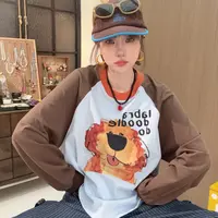 Apr.【狮子狗】秋季新款时尚撞色插肩袖数码印圆领卫衣T恤25ST532-1