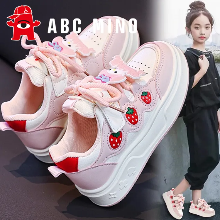 ABC MINO童鞋女童板鞋秋季儿童皮面小白运动鞋大童女孩时尚单鞋潮