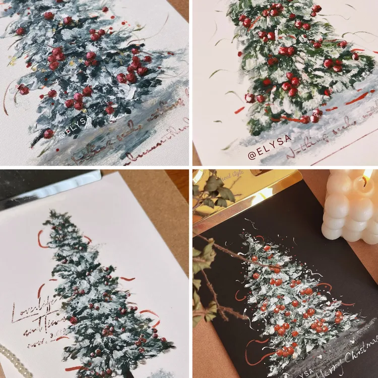 定制圣诞纯肌理画 6寸 装饰画 随机配框