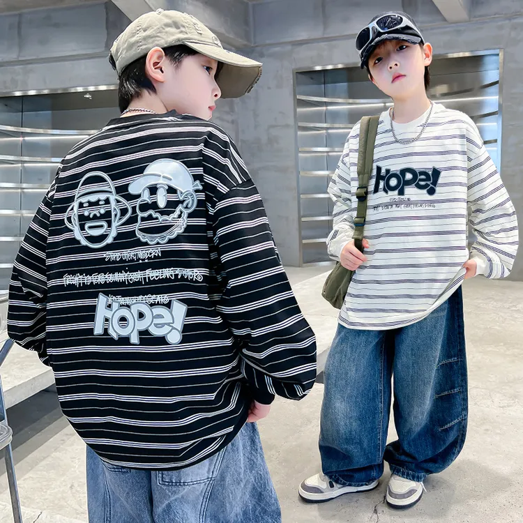 男童秋季条纹卫衣大码中大童宽松休闲纯棉韩版打底衫T恤儿童上衣t