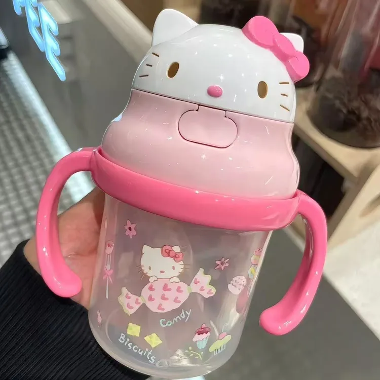 新款KT水杯宝宝学饮杯双手柄吸管奶杯日本哈喽kitty送女朋友礼物