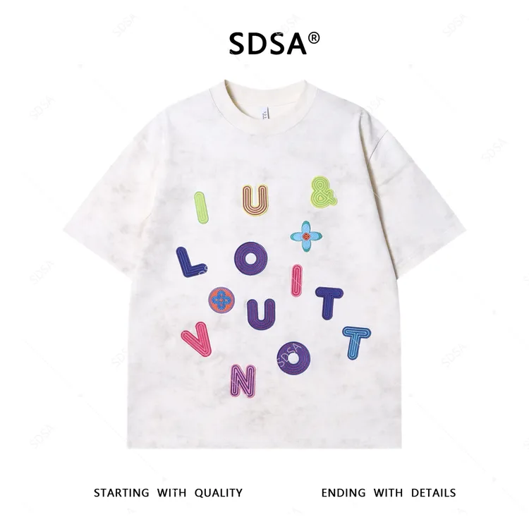 夏季高级感新款男士满天星彩色刺绣字母装饰短袖T恤轻奢百搭上衣