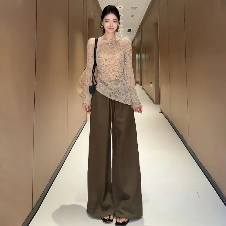 时尚套装女2025早秋新款时髦洋气不规则T恤上衣阔腿裤气质两件套