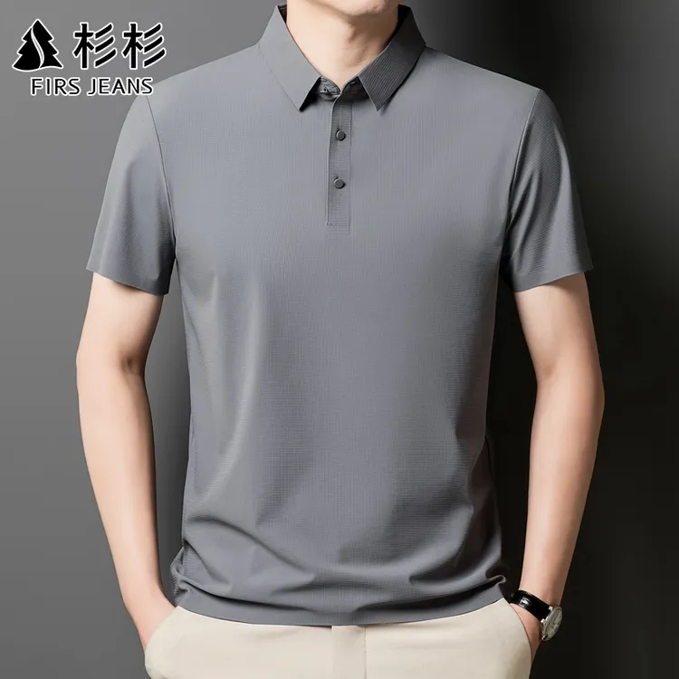 杉杉POLO衫中年男翻领T恤爸爸装短袖上衣华夫格薄款休闲大码百搭