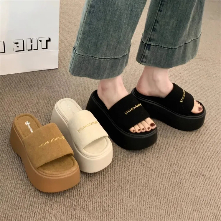 2025夏季新款超高跟拖鞋女外穿松糕厚底增高一字拖爆款凉拖小个子