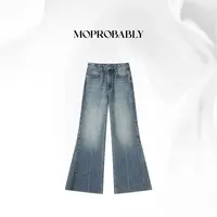 Moprobably贝贝「明线前缝」"100%棉"水洗百搭微喇牛仔裤B5373026