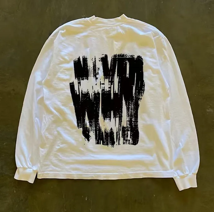 早秋美式高街重磅260G纯棉字母涂鸦印花长袖t恤潮男款宽松打底衫