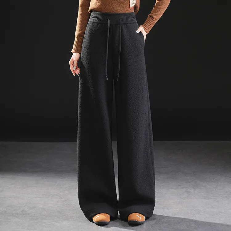 （新款新面料）哥弟阿玛施正品冬季高腰休闲裤加绒阔腿裤加厚羊毛裤