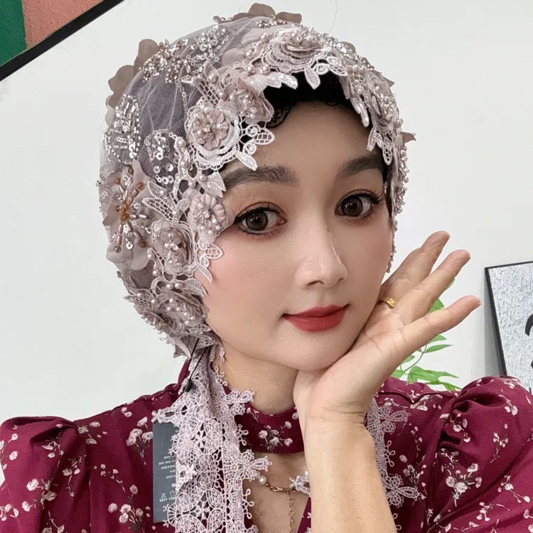 头巾帽花朵亮片披肩双层帽子纯手工重工设计师