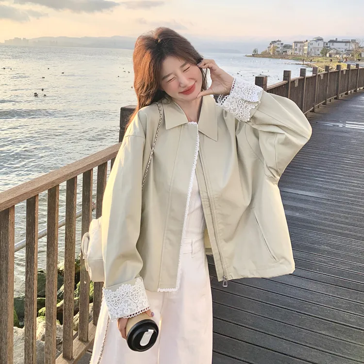 森系小众设计感独特短款外套女2025秋季新款蕾丝拼接减龄夹克上衣