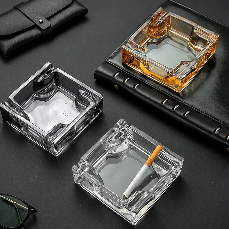 【买一送一】轻奢个性方形水晶玻璃烟灰缸家用客厅雪茄烟加厚烟灰缸