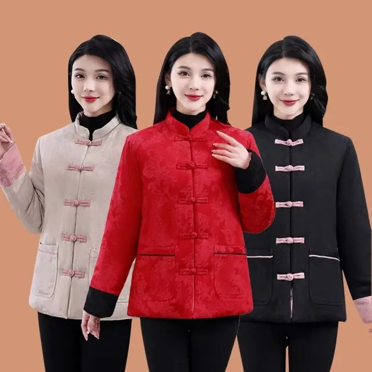 2025新款新疆长绒棉立领棉袄保暖加厚棉服冬季提花新中式花棉袄