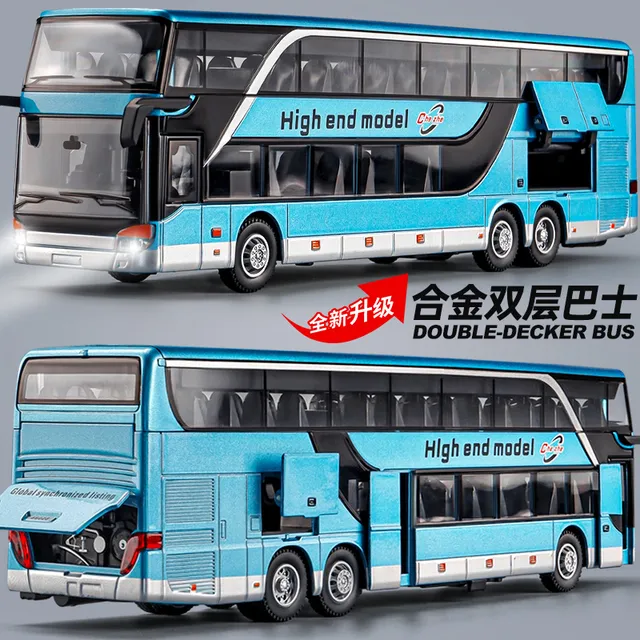 大号双层公交车玩具男孩商务巴士模型合金客车公共汽车儿童大巴车