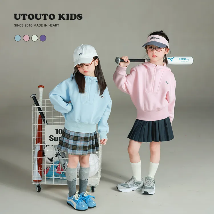 utouto大耳象女童绣标连帽卫衣2025秋季新款休闲套头上衣2501464
