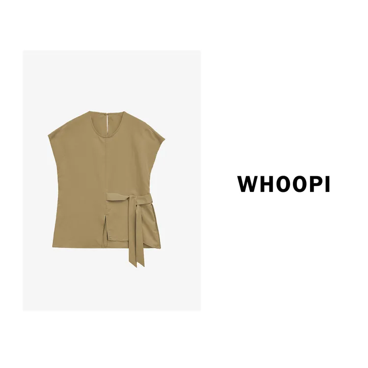 【Whoopi】chao舒服砂洗莱赛尔！设计感不规则剪裁气质系带上衣