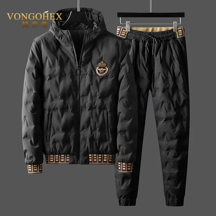 VONGOHEX连帽羽绒服套装男秋冬季加厚防水保暖休闲运动套装两件套