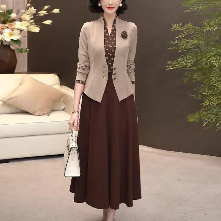 两件套连衣裙女2025春秋新款高级感喜婆婆婚宴广州十三行套装裙子