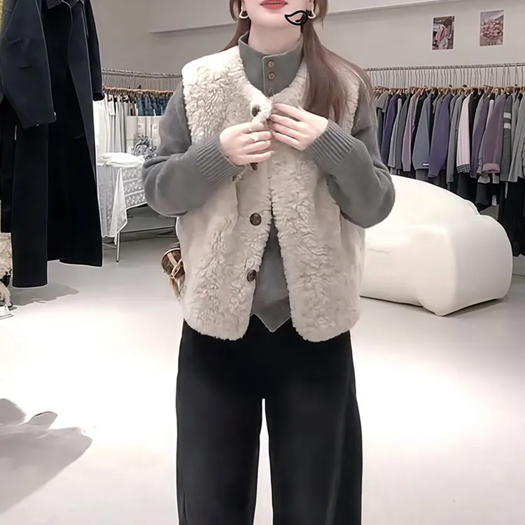 7103超好看圆领短款无袖外套女款2025新款冬季时髦洋气百搭上衣