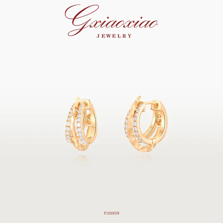G XIAOXIAO 轻奢气质高级设计款三圈镶嵌金色耳环 F20H58 F20H59