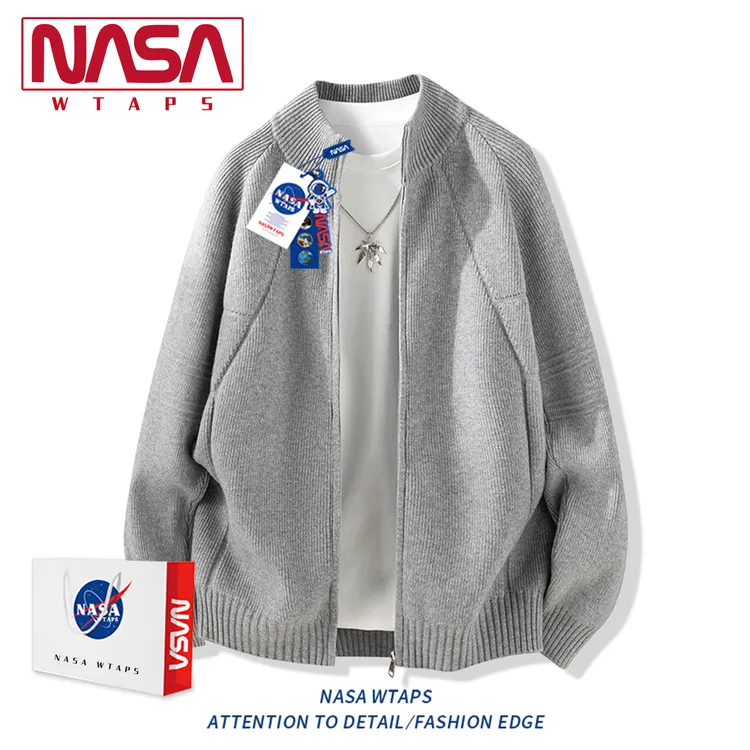 NASA WTAPS秋季韩系极简风针织外套男款休闲宽松立领针织开衫毛衣