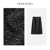 MOOI MONO"逐影"显瘦气质百搭松紧腰设计感小香风半身裙 S221Z53