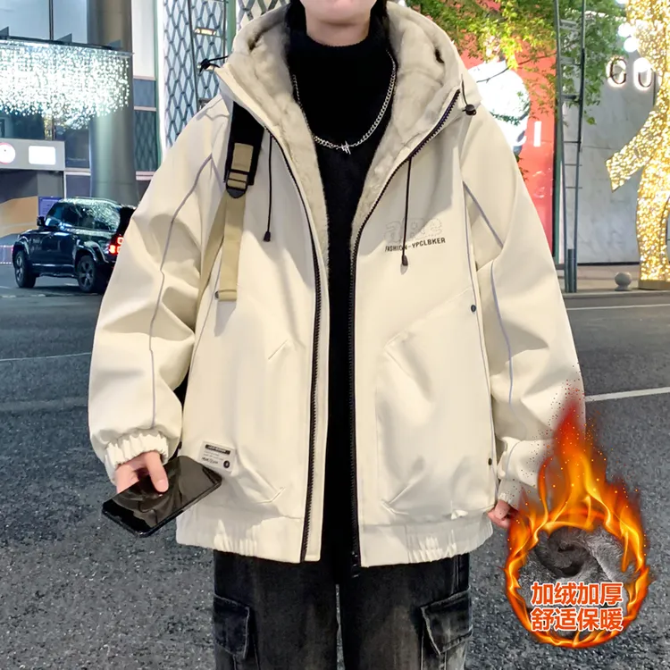 冬季青少年加绒加厚男士夹克港风潮流百搭宽松学生保暖防寒服外套