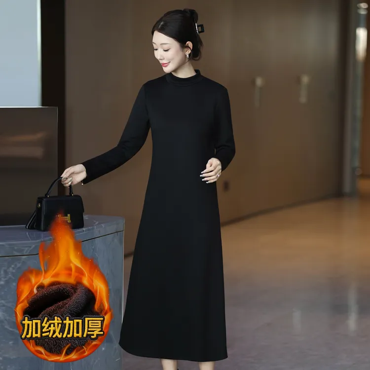 【正品现货】秋冬新款时尚百搭显瘦优雅长袖连衣裙-250910