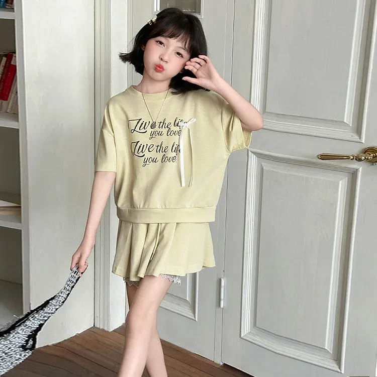 女童夏季套装2025新款儿童洋气时髦夏装大童超好看短袖裙子两件套