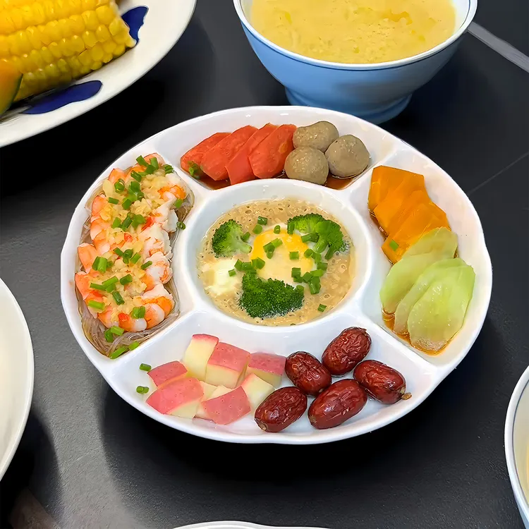 可蒸可微波五格盘子风车盘分格餐盘陶瓷家用菜盘多功能蒸盘耐高温