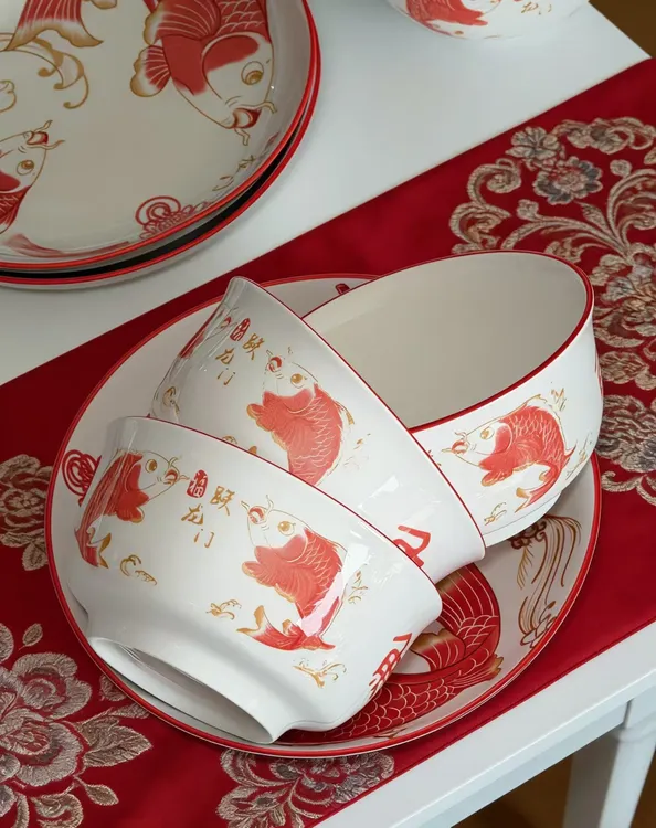 【6只装】鱼跃龙门5英寸丽宴碗加厚大号碗乔迁送礼结婚米饭碗