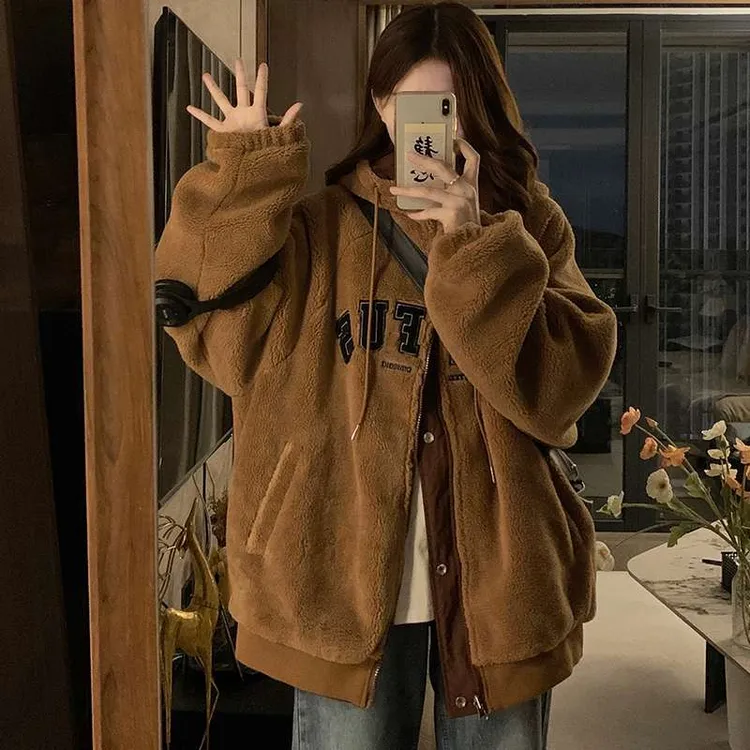 双面穿棒球服外套女2024冬季新款加厚加绒美式复古棉服棉袄