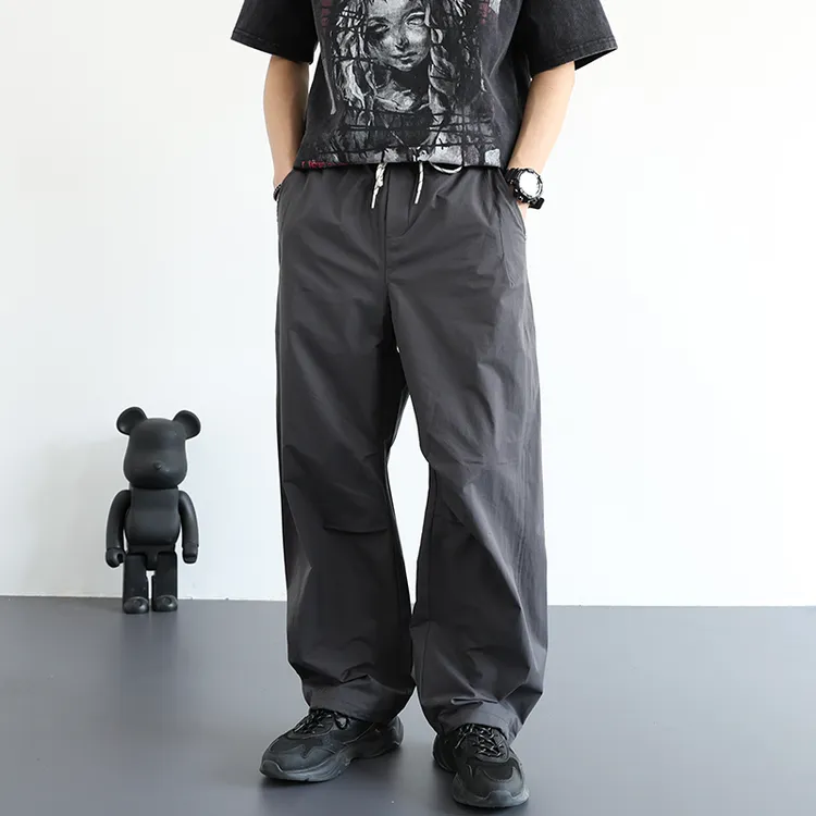 美式宽松休闲裤长裤夏季薄款纯色高街百搭伞兵裤薄款阔腿工装裤男