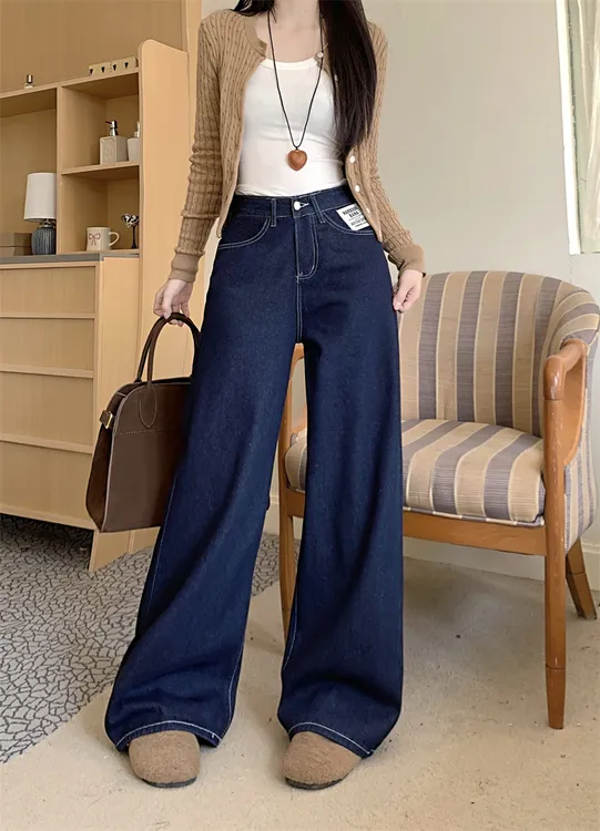 美式复古水洗阔腿牛仔裤女2025年春季新款宽松显瘦垂感直筒拖地裤