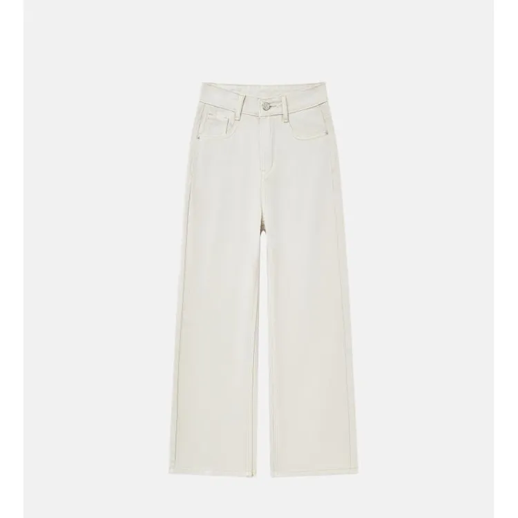 新款白牛双绣花口袋直筒垂感牛仔裤女春秋高腰宽松显瘦九分裤 90