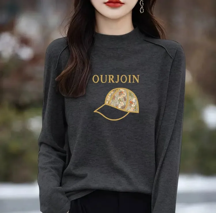 早春穿搭领德绒纯色长袖T恤女洋气减龄百搭显瘦气质温婉大方内搭