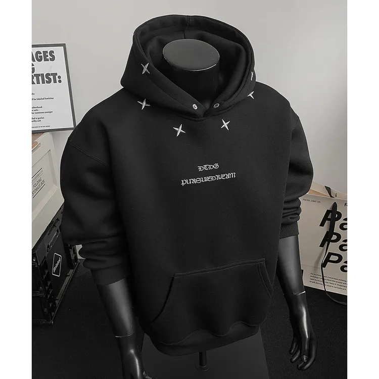 秋季新款美式重磅星星刺绣工艺连帽卫衣男高级感宽松长袖上衣外套