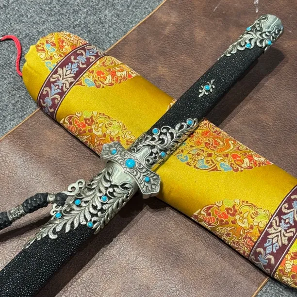 银翼唐刀/周强作品/鱼皮白铜精雕自炼钢锻打烧刃未开刃