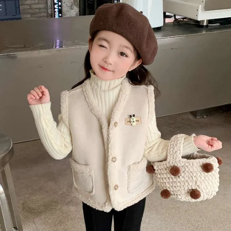 FAVMARTHA女童马甲秋冬2025新款儿童洋气加绒加厚外穿皮毛一体宝