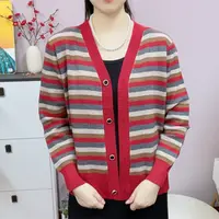 2025春秋季新款针织开衫外套女装中年气质百搭彩色条纹休闲上衣