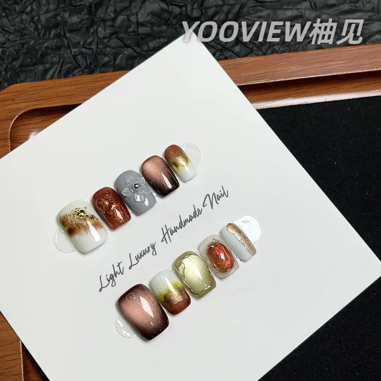 高级感穿戴甲【安艺精品】玻璃珠晶石猫眼INS风立体花瓣纯手工