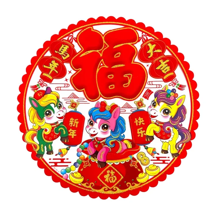 【2026】马年新款加厚 金粉植绒 窗花（-016#） 图案可选多种混搭