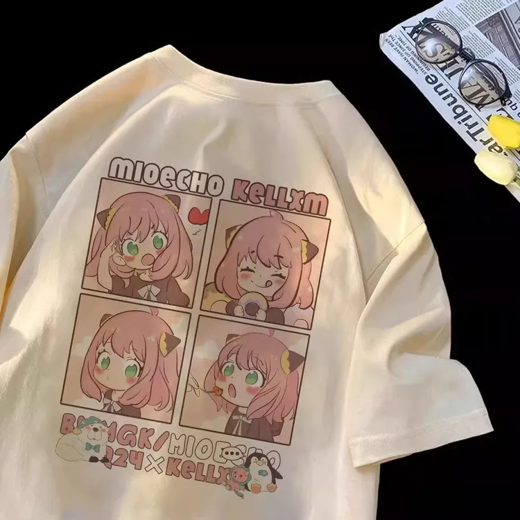 女童纯棉短袖t恤夏季新款中大童半袖阿尼亚卡通印花宽松百搭上衣