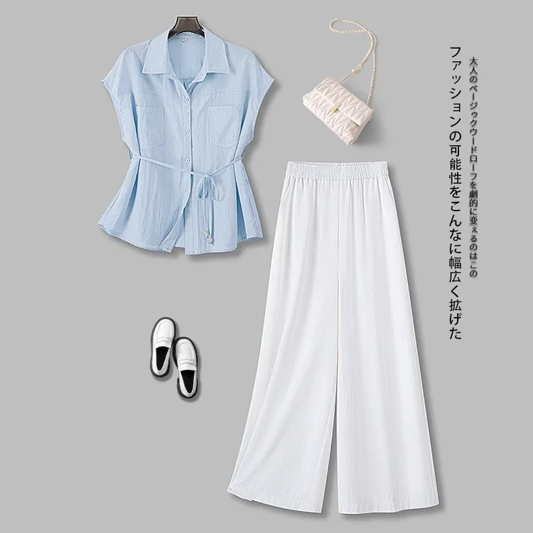 拉夏贝尔气质套装女夏2025新款设计感百搭衬衫收腰显瘦韩版两件套