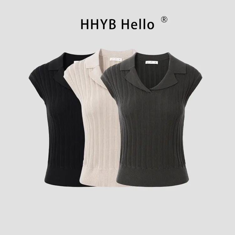 HHYB Hello2025羊毛轻薄舒适无袖上衣轻奢气质感翻领针织衫M1367