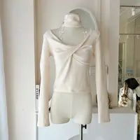 LHTE青青大码女装 冬款纯欲风挂脖上衣半高领假两件长袖C5156杏色