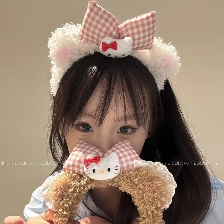 毛绒蝴蝶结kt猫发箍可爱儿童压发超萌头箍可洗脸高颅顶小女孩发窟