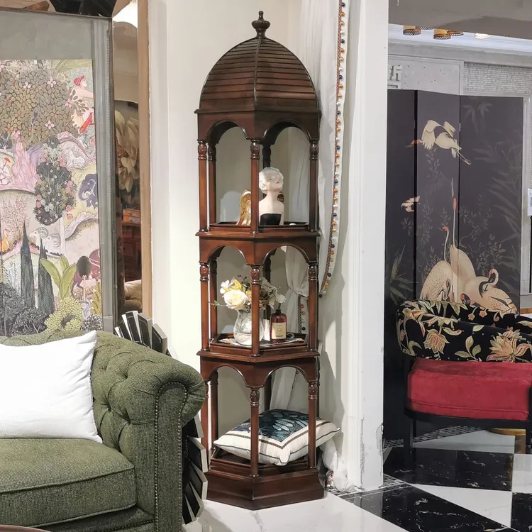 美式复古鸟笼柜角柜实木酒柜欧式客厅圆形陈列展示柜欧式置物柜